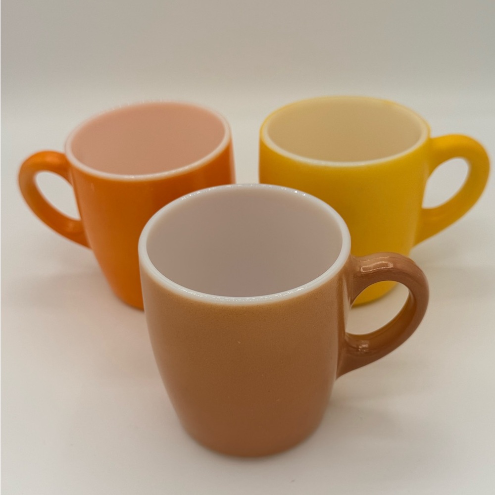 Assorted Yellow, Orange, and Brown Ceramic Vintage Milk Glass Mugs - Set of 9 - Picture 4 of 7